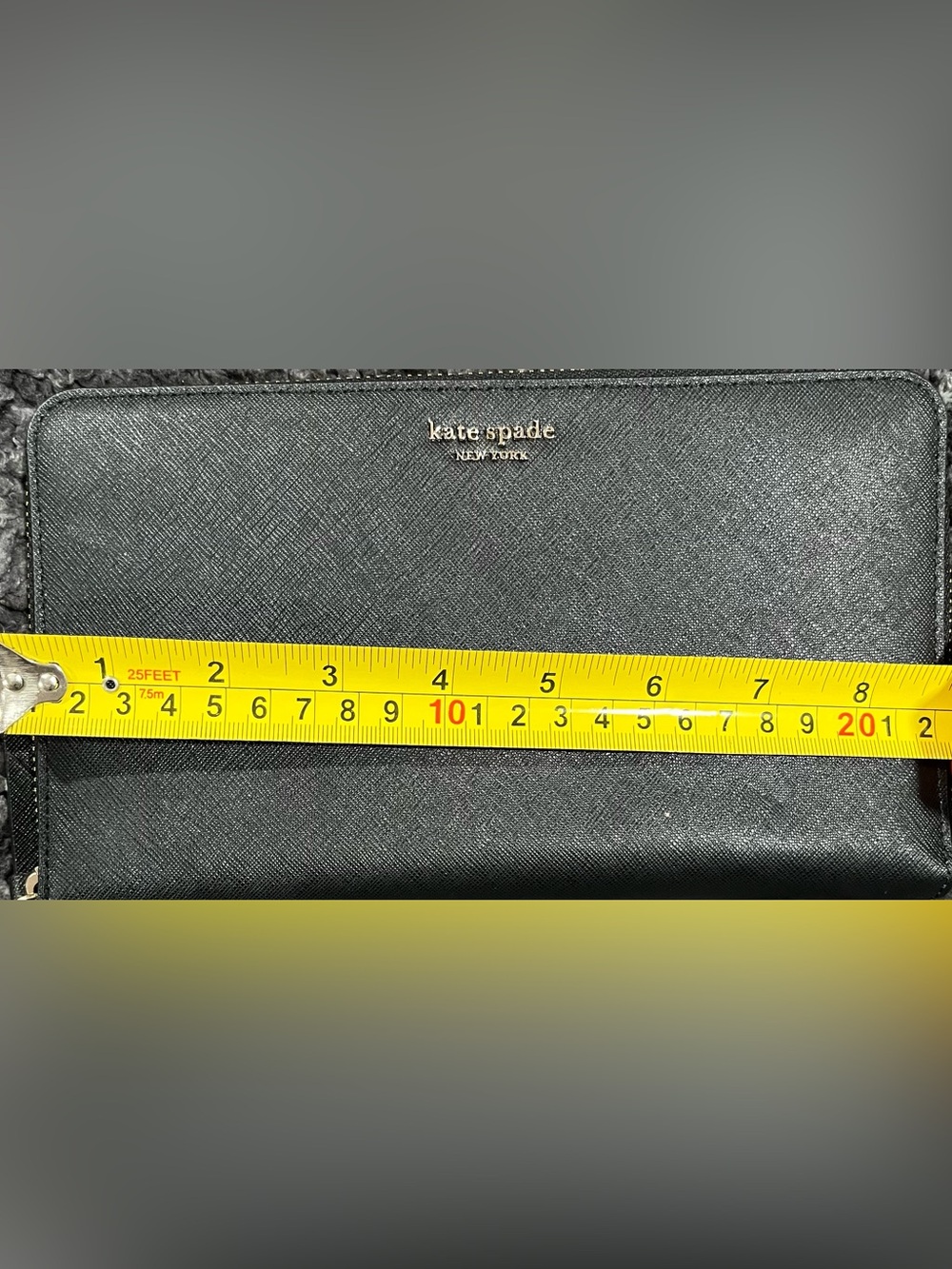 kate spade Black Saffiano Leather Zip Wallet with Gold Logo